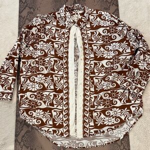 Anthropologie Brown & White Floral Print Button-Up Shirt